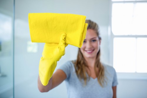 Technician managing carpet cleaning hazards in a property